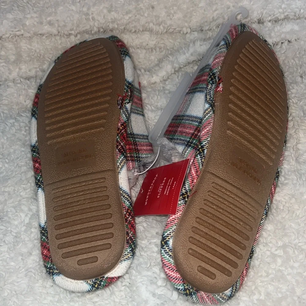 NWT men’s Papa Elf Plaid Christmas Slide Slippers - Wondershop, sz 9-10